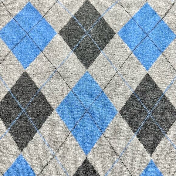 Allen Solly | Men | 100% 2-Ply Cashmere Gray Argyle V-Neck Sweater | Size Large - Picture 9 of 9